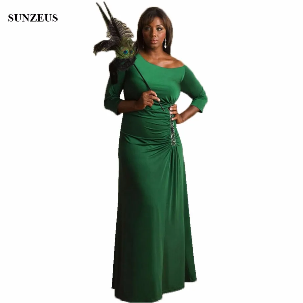 

Green Mother Of The Bride Dresses Sheath Long Jersey Wedding Party Gowns Three Quarter Sleeve Women Dress CM034