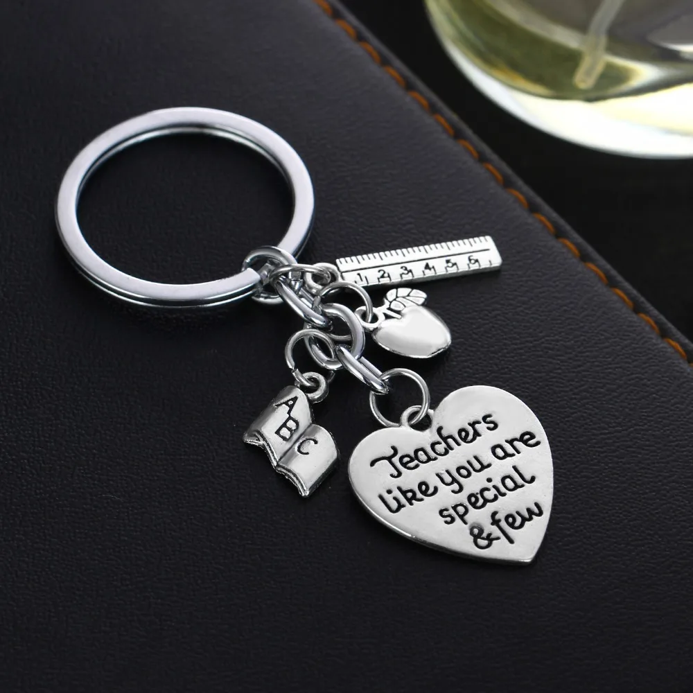 12 Pc/Lot Teachers Like You Are Special &amp Few Charm Key Ring Apple Ruler Heart Keychain Teacher's Day Gift Car Fob |