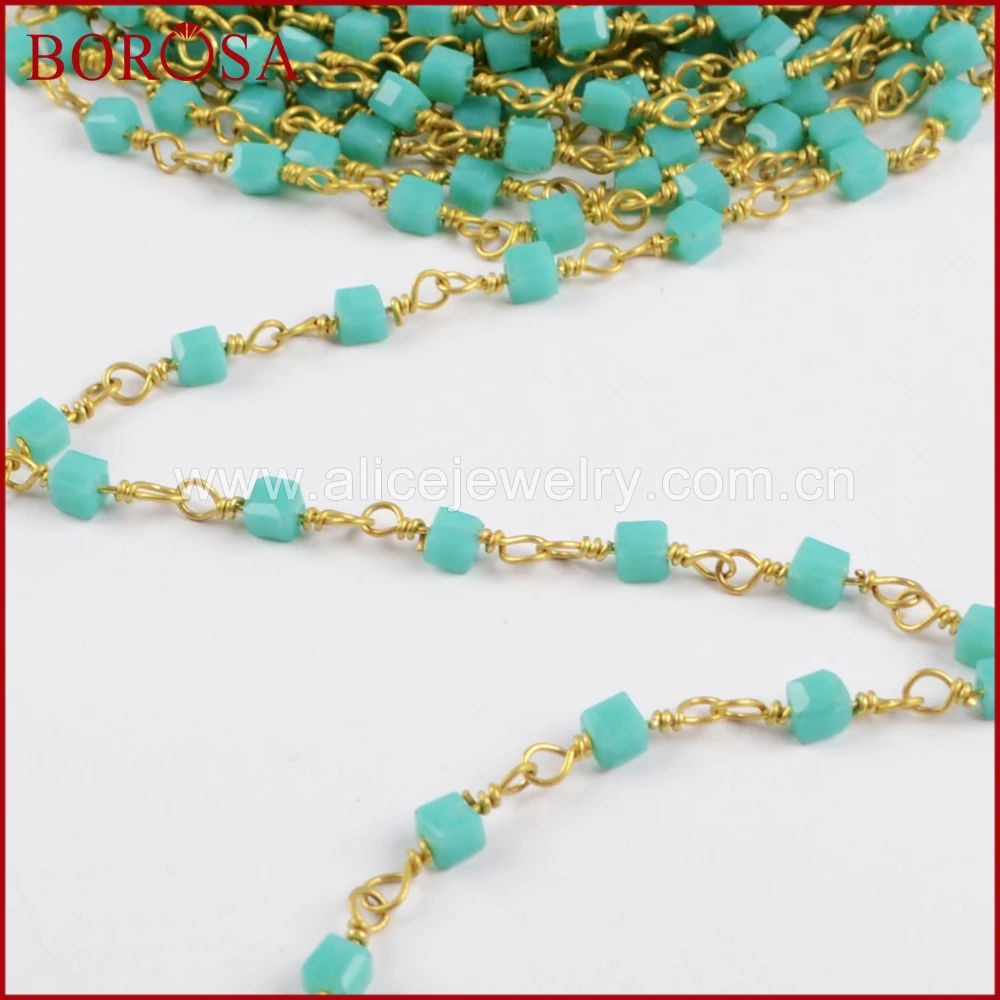 Золотые медные цепочки BOROSA квадратные бирюзовые синие кварцевые бусины четки
