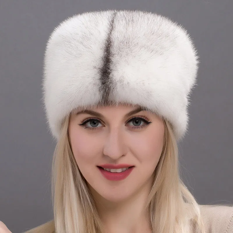 Natural Mink Fur Women's Hat Autumn and Winter Warm Leather Mink Fur Caps Whole Fur Cap Ladies Hat Adjustable DHY17-27A