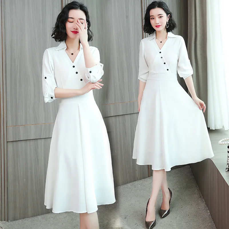 

New 2019 Shirt Dress Women Summer Fashion Loose Tunic Ladies Casual Dresses 2 Color Office Work Dresses