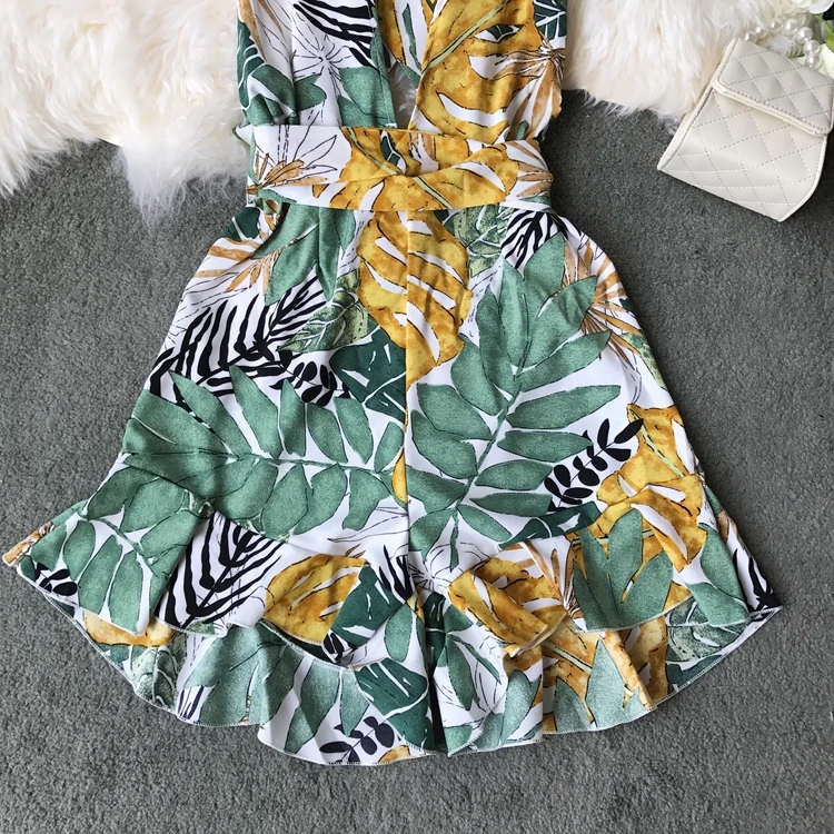 Пляжный Boho короткий женский летний комбинезон с открытой спиной и v-образным вырезом без рукавов комбинезон корейский цветочный принт плюс размер женский комбинезон