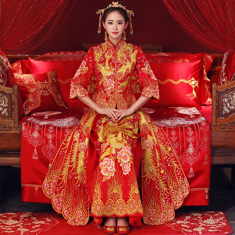 Свадебное платье невесты Традиционный китайский стиль костюм Феникс cheongsam