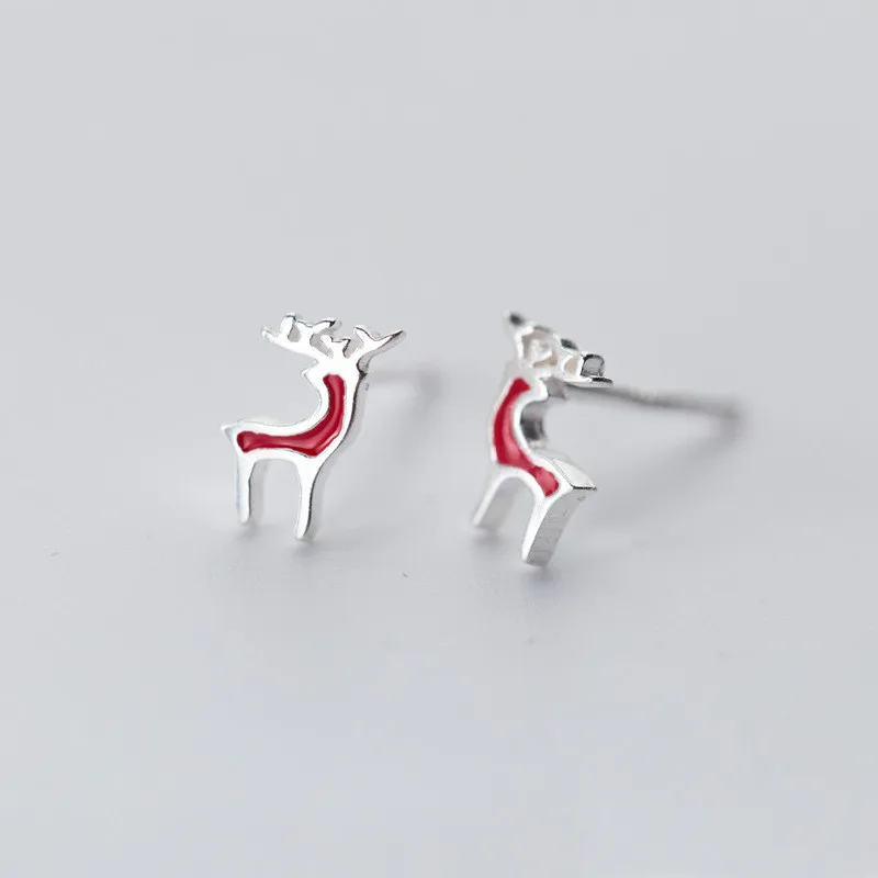 100% Real S925 Sterling Silver Collocation Cute Little Deer Stud Earring for Women Christmas Gift Handmade Fine Jewelry | Украшения и