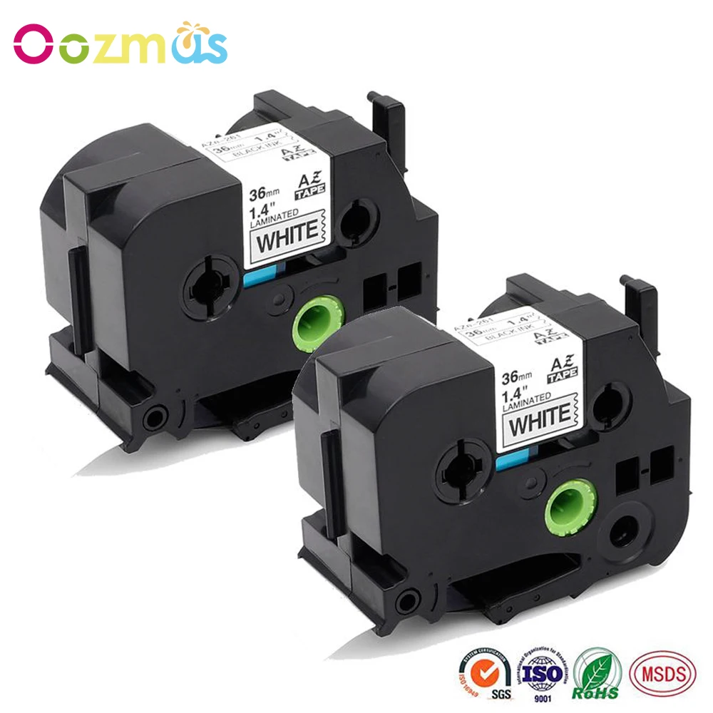 Oozmas 2 шт. TZe 261 лента для этикеток 36 мм совместимая с Brother P Touch цвет черный на