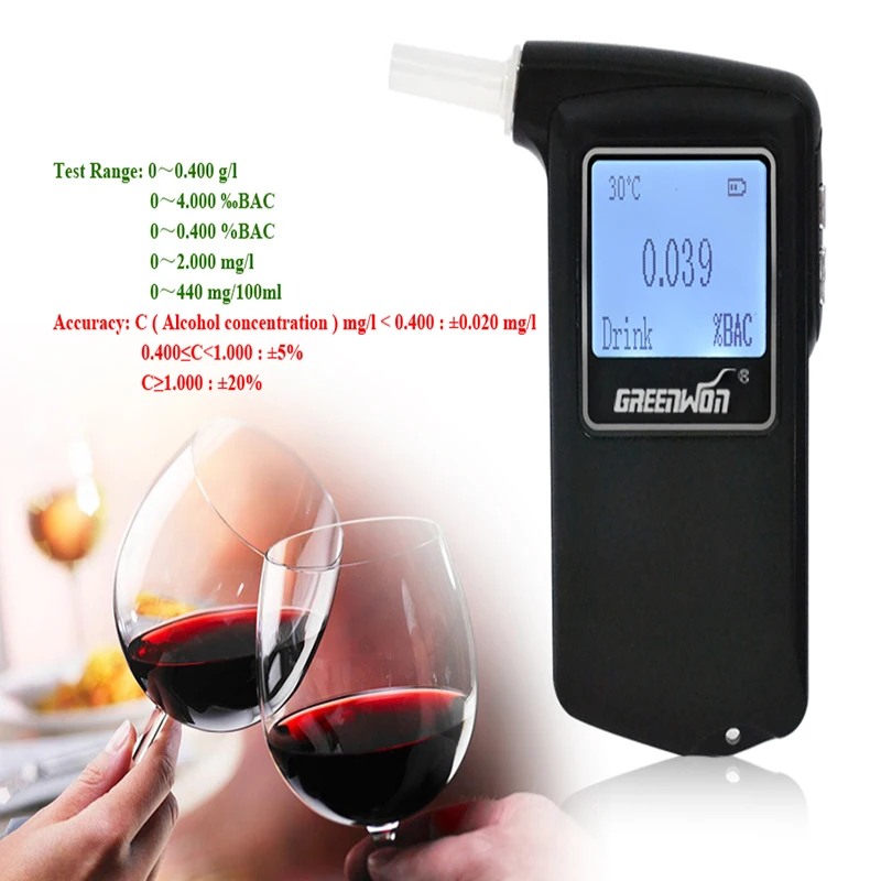 

2PCS/2019 High precision GREENWON Protable Police Breathalyzer Analyzer Detector Digital LCD sensor breath alcohol tester