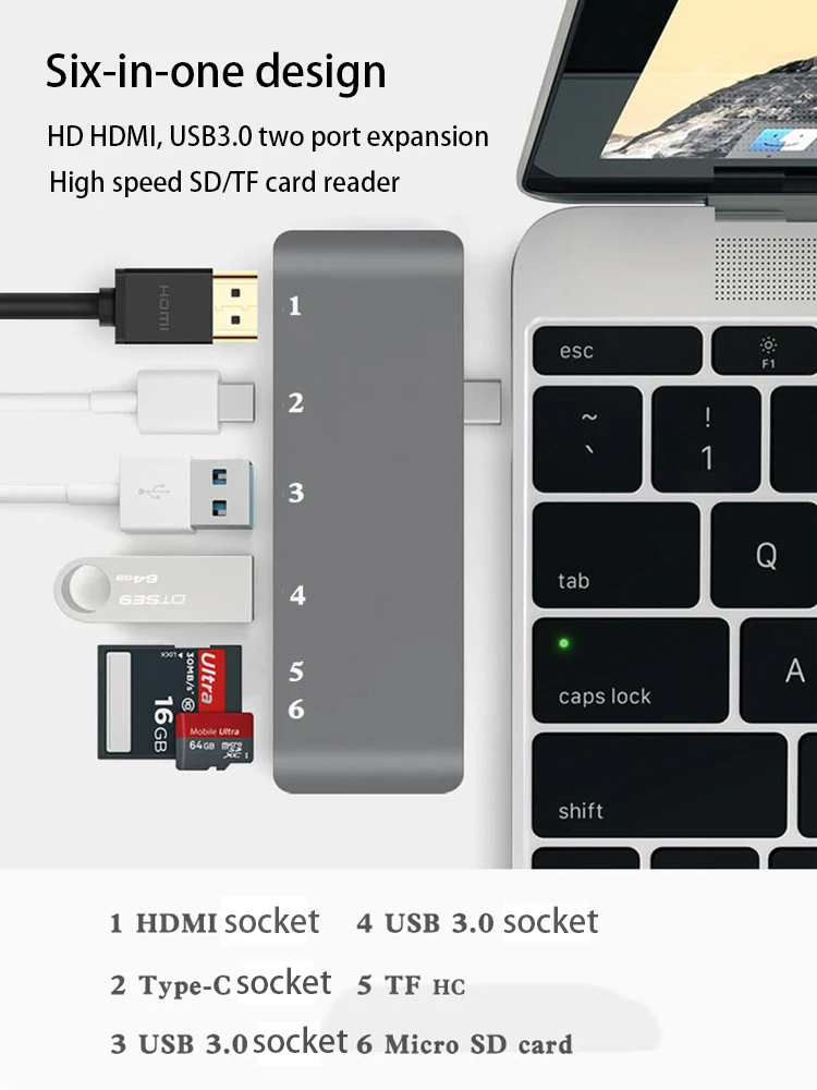 Адаптер-концентратор USB 3 0 Type-C SD TF HDMI PD 6 в 1 для Windows XP/7/8/10 Mac OS9X/10 | Электроника