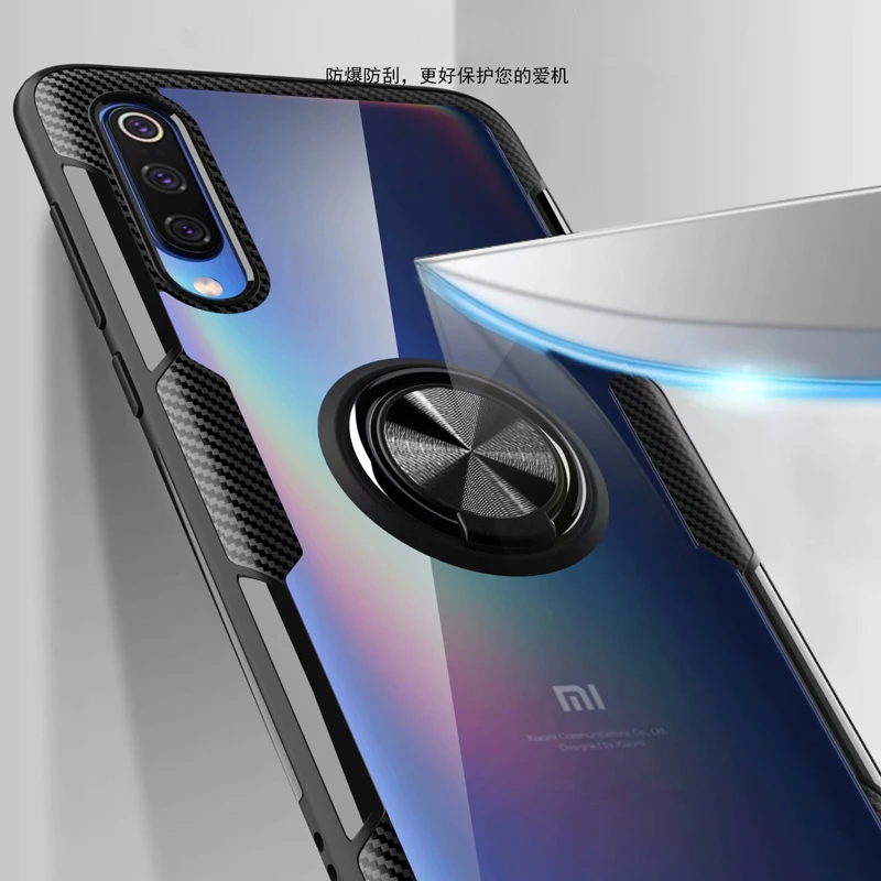 Чехол MI 9 для Xiaomi чехол Роскошный прозрачный ПК + углеродное волокно полное