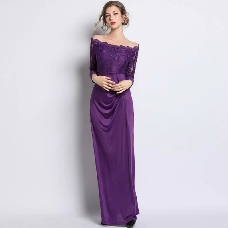 

U-SWEAR 2020 New Arrival Purple Bridesmaid Dresses Boat Neck Sexy Lace Cut-out Simple A-Line Dress Elegant Slim Sweet Vestidos