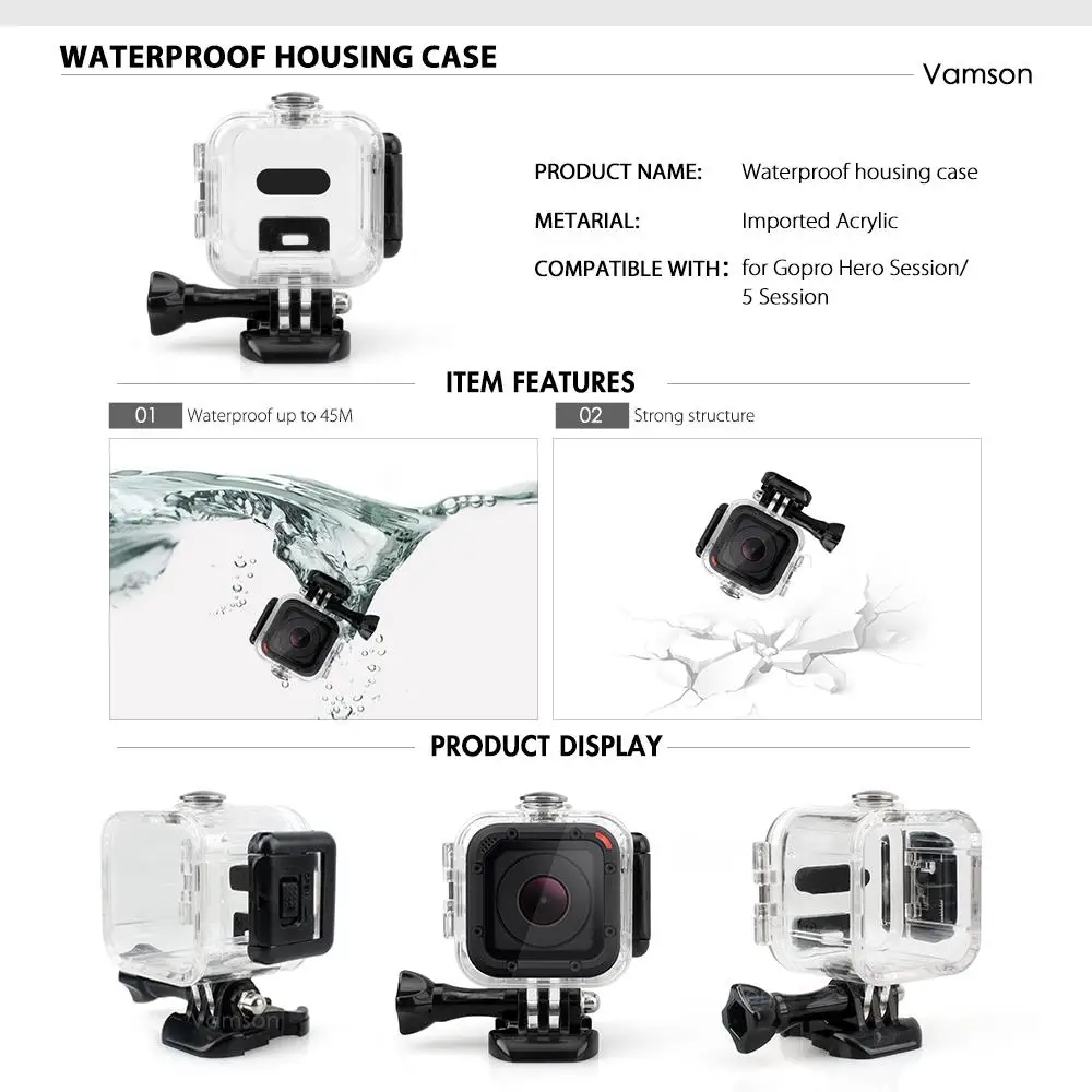 Цена Vamson для Gopro Hero 4 сеанса крепление штатив водонепроницаемый корпус Чехол/рамка силиконовый шейный ремень VS113A