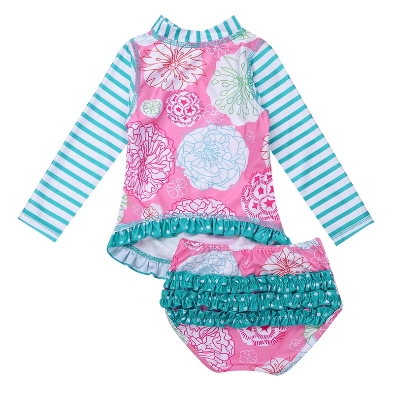 Детский танкини для девочек купальный костюм с длинными рукавами и цветочным
