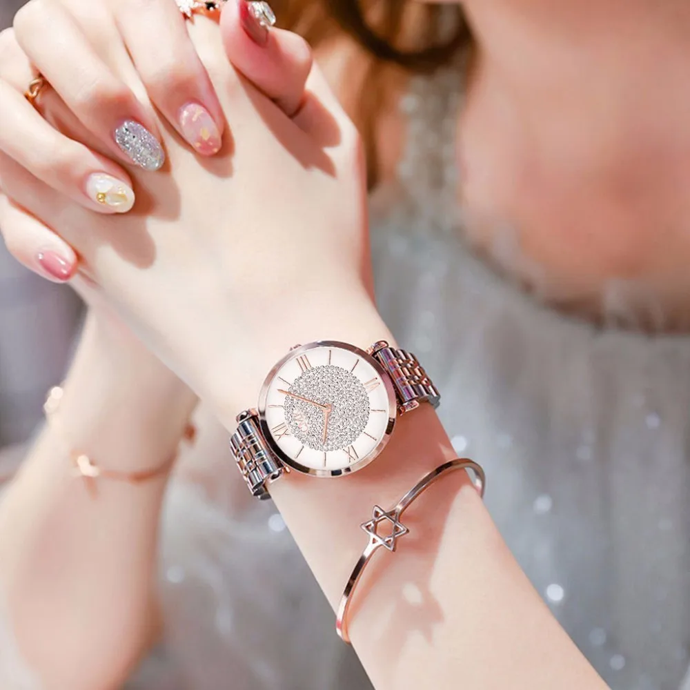 Горячая распродажа Женские повседневные наручные часы из нержавеющей стали с
