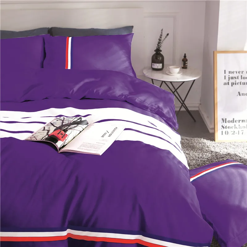 Домашний текстиль фиолетовый цвет полоса свежей Стиль Queen Размеры Постельное