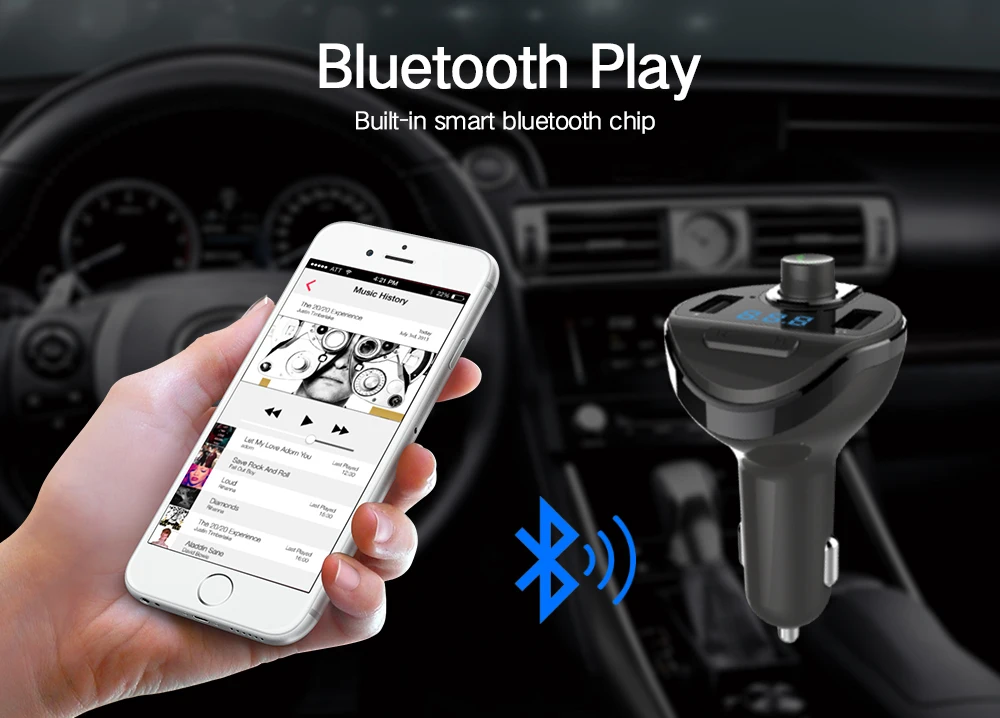 Автомобильный MP3 Bluetooth FM передатчик с 2 портами(стандарт быстрая зарядка автомобиля зарядное устройство для u-диска, флеш-карты памяти TF музыкальный плеер автомобильное зарядное устройство Напряжение мониторинг вызова в режиме свободных рук