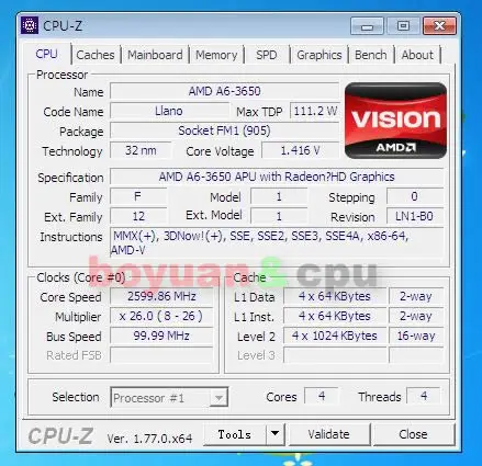 AMD A6-Series A6-3650 A6 3650 2,6 ГГц четырехъядерный процессор AD3650WNZ43GX разъем FM1