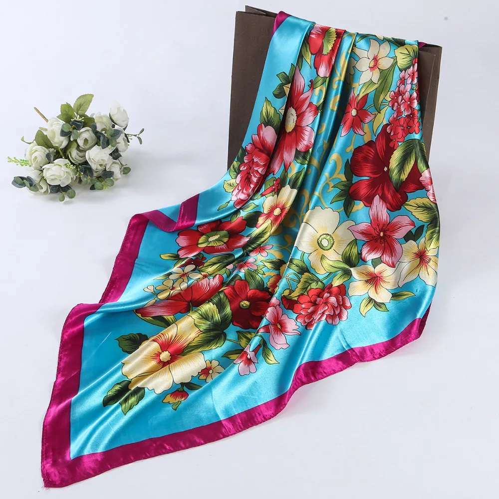 Весенняя мода дикие цветы свежий солнцезащитный шарф Шелковый женский 90*90 см
