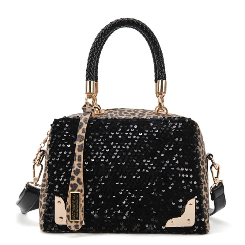 Леопард Блестками PU Кожаная Сумка 2016 Роскошные Сумки Женские Дизайнер Женщины