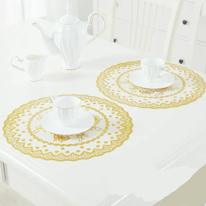 

2Pcs/lot Placemat Fashion Pvc Dining Table Mat Disc Pads Bowl Pad Coasters Waterproof Table Cloth Pad Slip-Resistant Pad