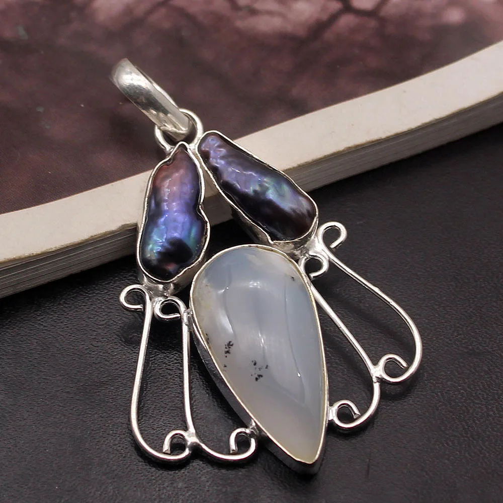 Hermosa Фэнтези Dendritic опал Biwa жемчуг модные ювелирные изделия ожерелье кулон 2 1/4