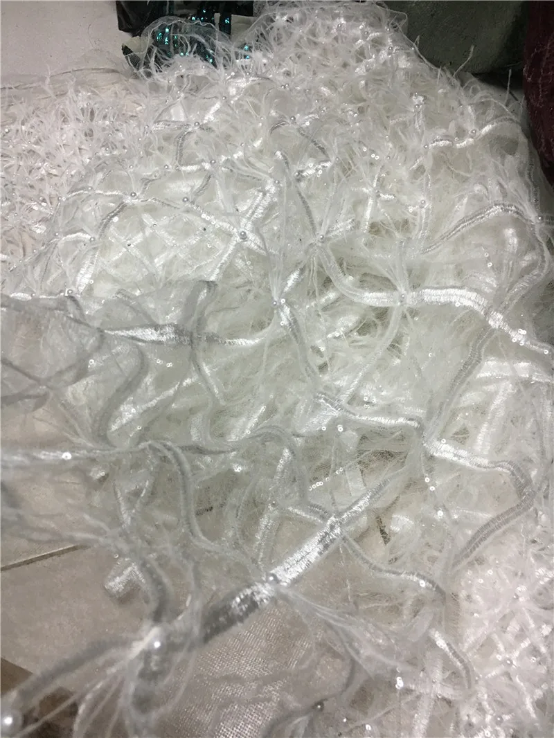 JRB-110510 ткань с бусинами перьями и блестками нигерийская кружевная для свадебного