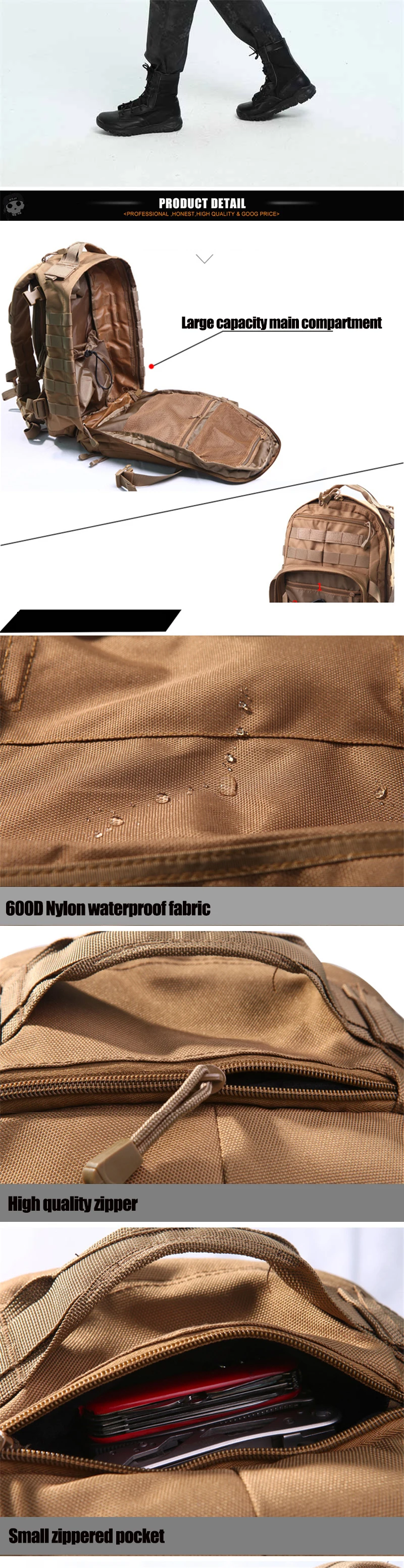 WZJP Открытый тактический военный 20-35L Molle Backage Водонепроницаемый Многофункциональный рыболовный мешок 4 цвета
