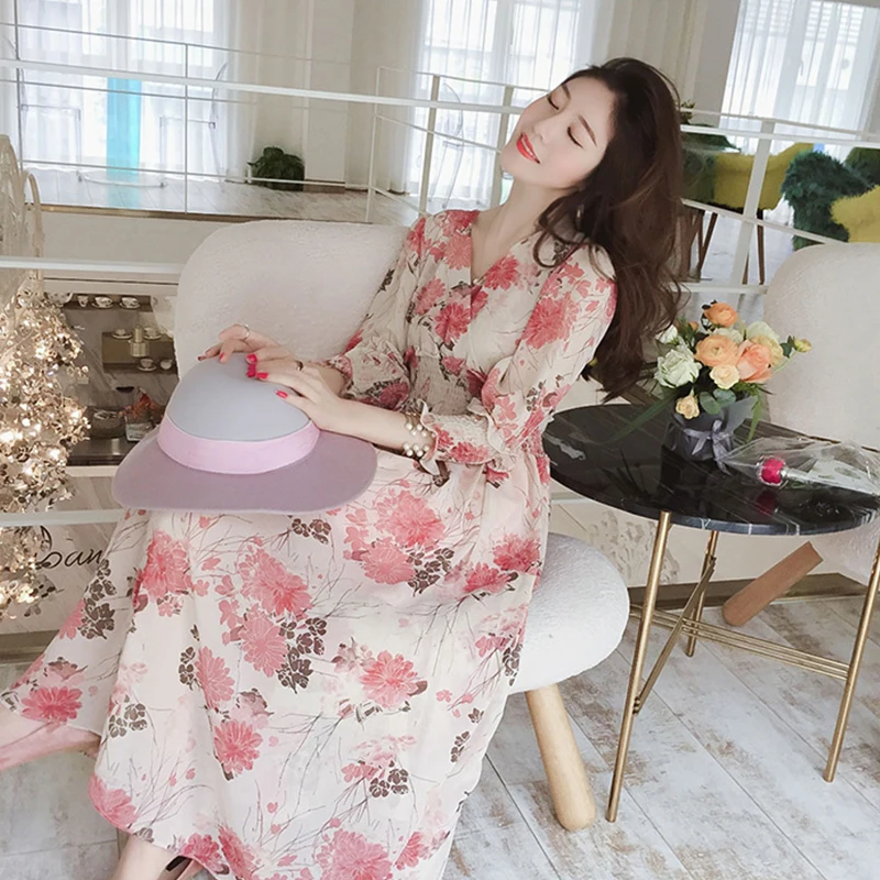Женское шифоновое платье элегантное с цветочным рисунком весна лето 2020 модные
