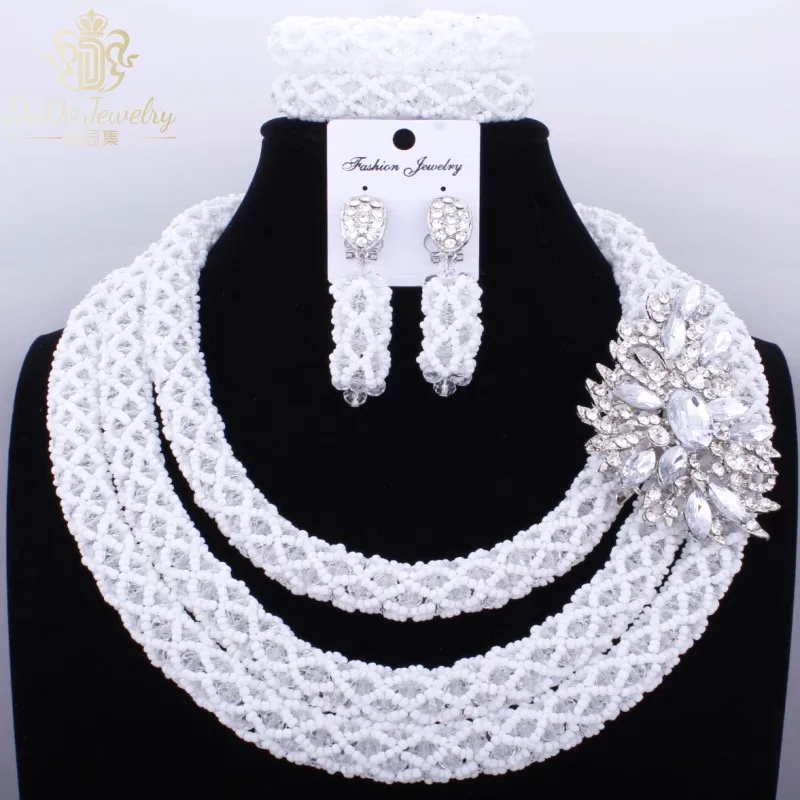 Романтическое Африканское ожерелье набор белый кристалл нигерийские бусы Дубай