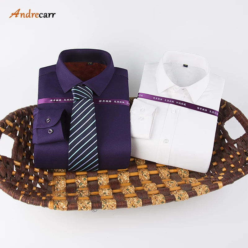 Andrecarr Черная Мужская рубашка благородный темперамент camisa social pure flannel зима