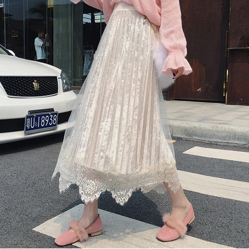 Женская бархатная юбка средней длины с высокой талией и эластичным поясом |