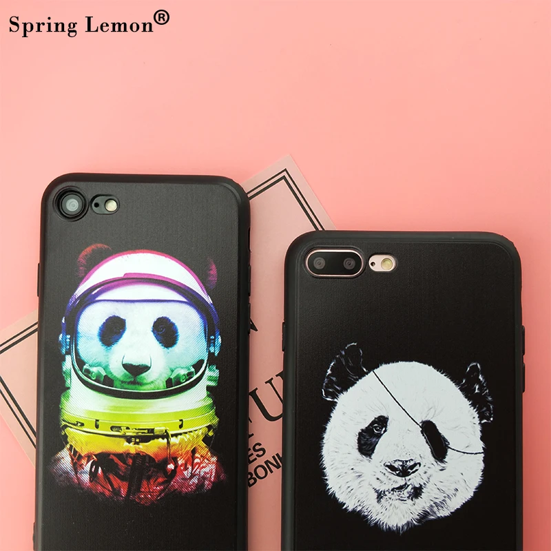 Spring Lemon for iphone 7 Interesting Astronaut Panda Soft Silicone Cover Case 7PLUS 8 8PLUS 6 6S 6PLUS PLUS 5S SE |