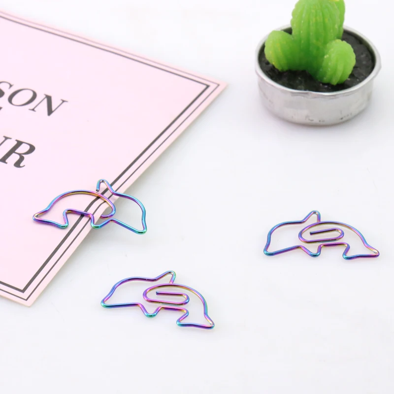 

TUTU 10 pcs/box Metal rainbow matal clips coloful paper clips dolphins clips mini clips Multifunctional metal bookmark H0151