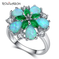 simple and generous green opal flower design gifts silver plated plated stamped jewelry ring or917