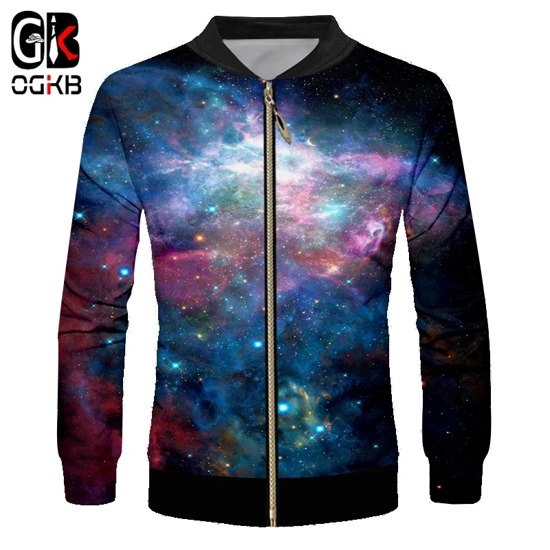 

OGKB Hombre Zip Jacket New Long Sleeve 3D Print Starry sky Funny Oversized Garment Man Autumn Jacket Dropshipping 2018