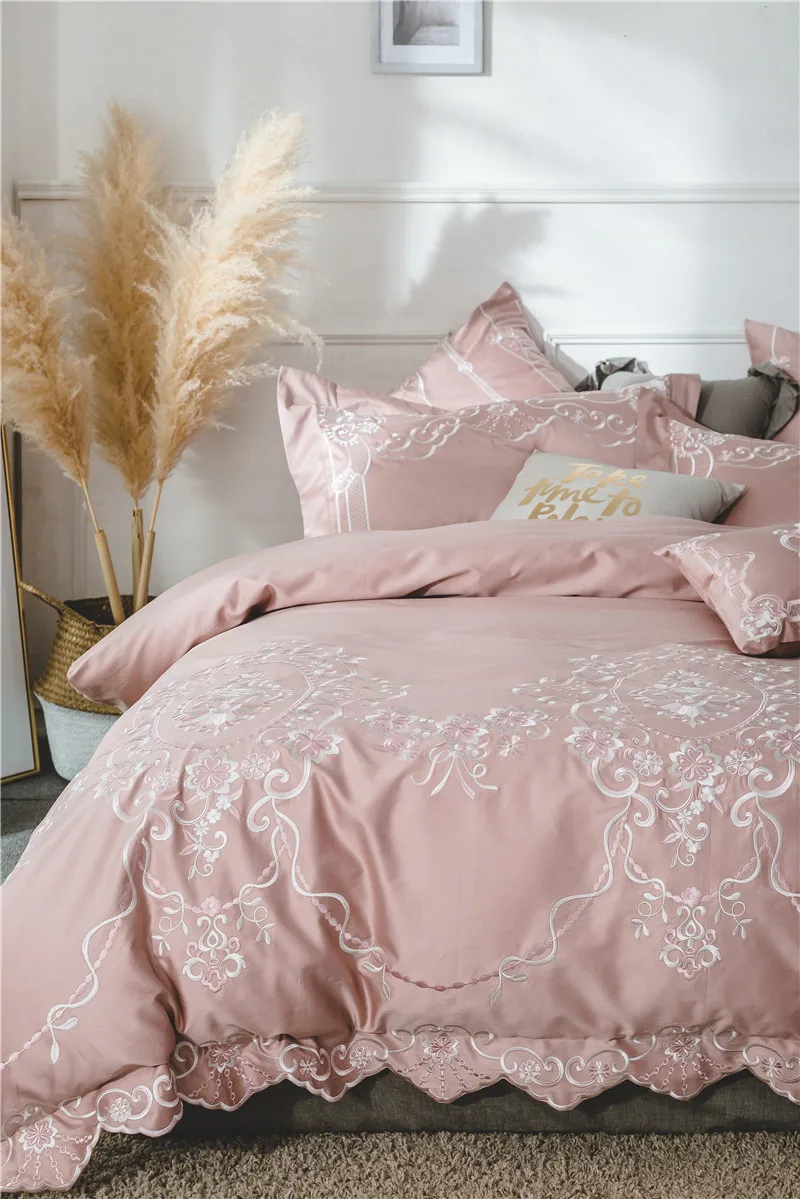 Розовый роскошный набор постельных принадлежностей из египетского хлопка с