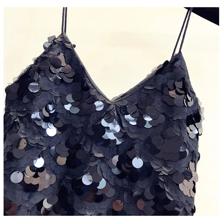 sexy club tank top bling shirt women gallus womens clothing lace female sequin off shoulder punk rock summer fashion | Женская одежда