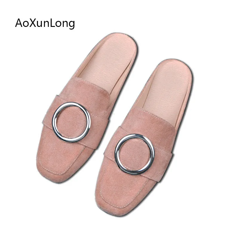 

New 2019 Spring Summer Sandals Women Slippers Flat Shoes Woman Mules Shoes Pointed Toe Half Slippers Big Size Slides Flip Flops