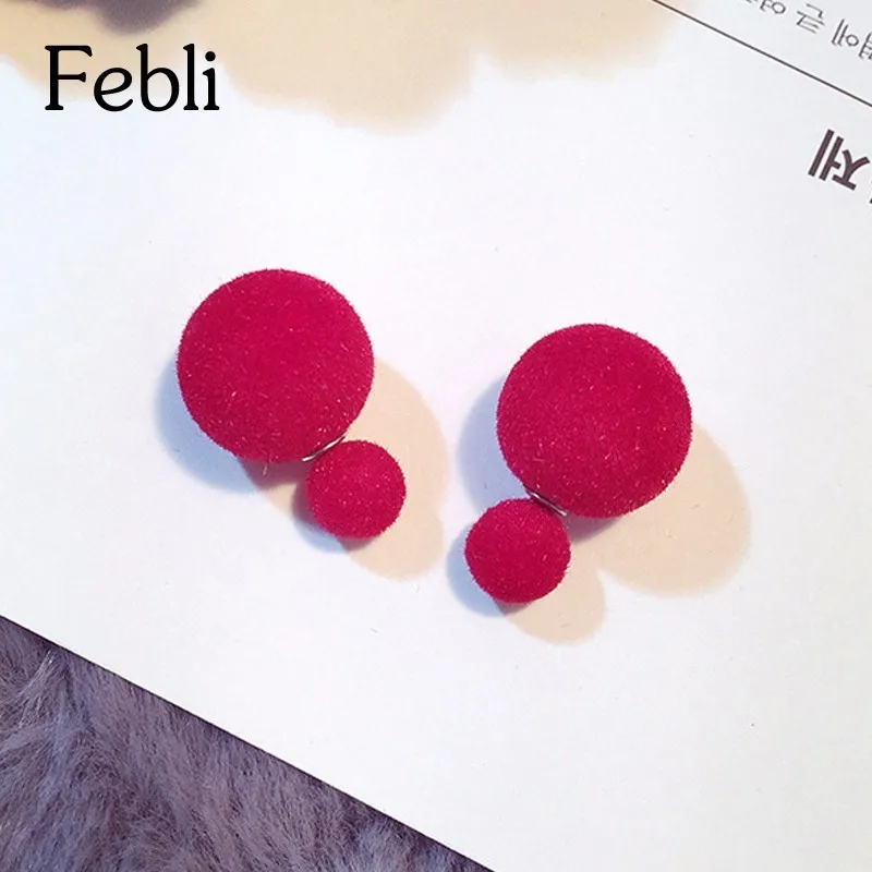 Febli Double Side бархат Матирование серьги стержня с имитацией жемчуга и различных