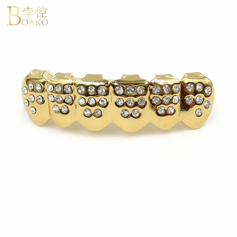BOAKO хип-хоп золотые зубы Grillz Iced Out CZ зубы шапки верхние и нижние грили стоматологические рот панк вечерние зубные Рэппер Украшения для тела