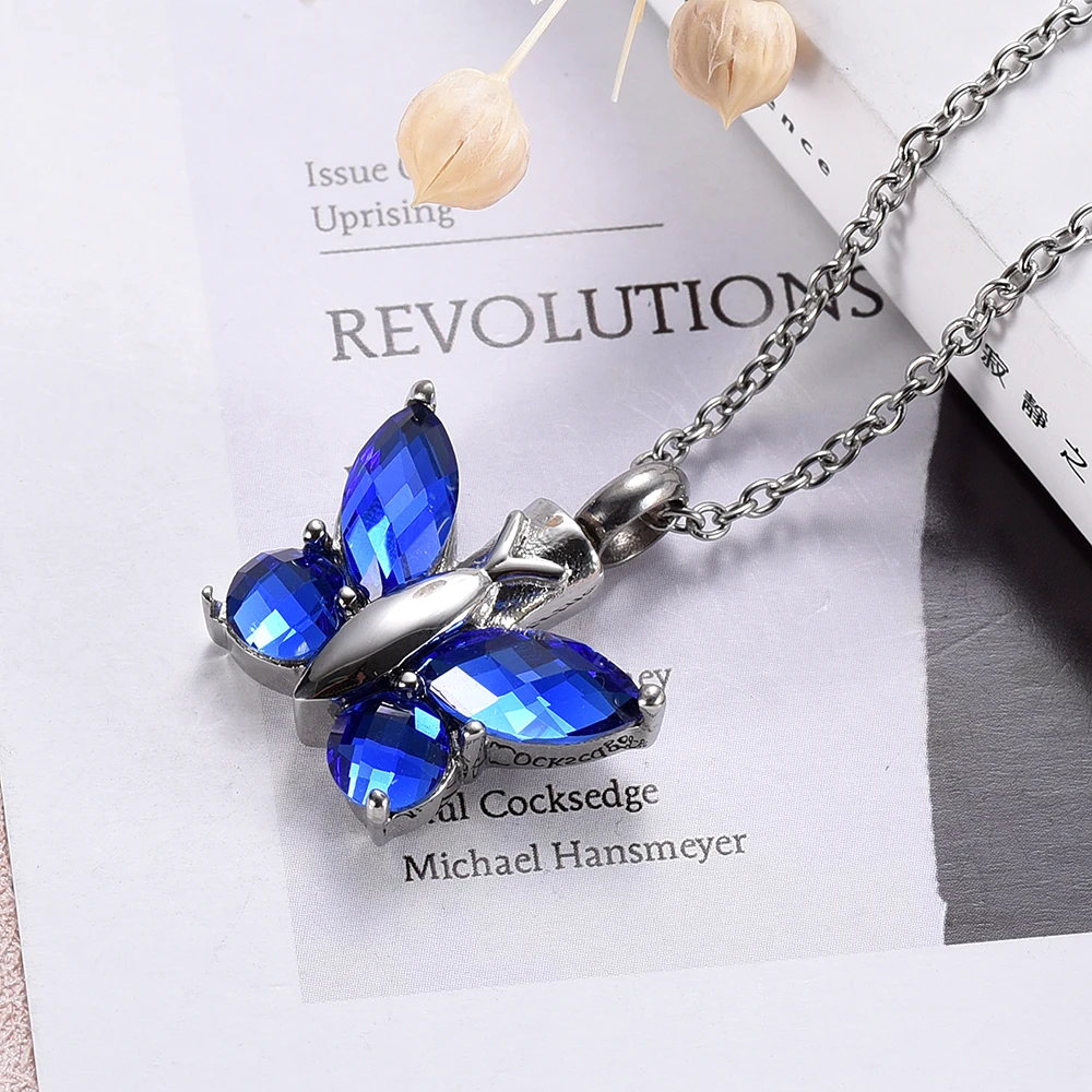 Бабочка серии кремации урна ожерелье мемориальное украшение для праха Keepsake из нержавеющей стали Урна кулон