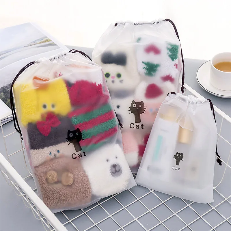1 Pieces Thick Plastic Travel Storage Bags Organizer Waterproof Pocket Drawstring Bag Women Underwear Clothes Make Up | Дом и сад