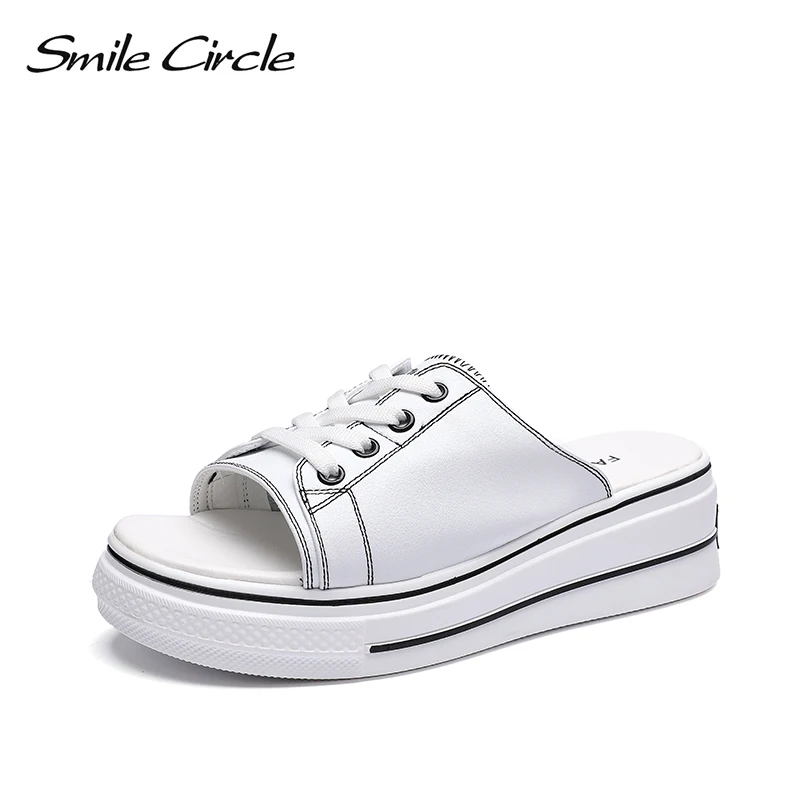 Женские шлепанцы Smile Circle летние уличные Шлепанцы из натуральной кожи на плоской