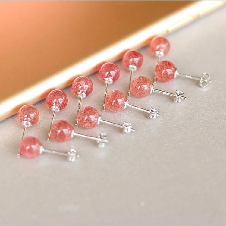 Женские серьги гвоздики из чистого серебра S925 пробы с натуральным кварцем