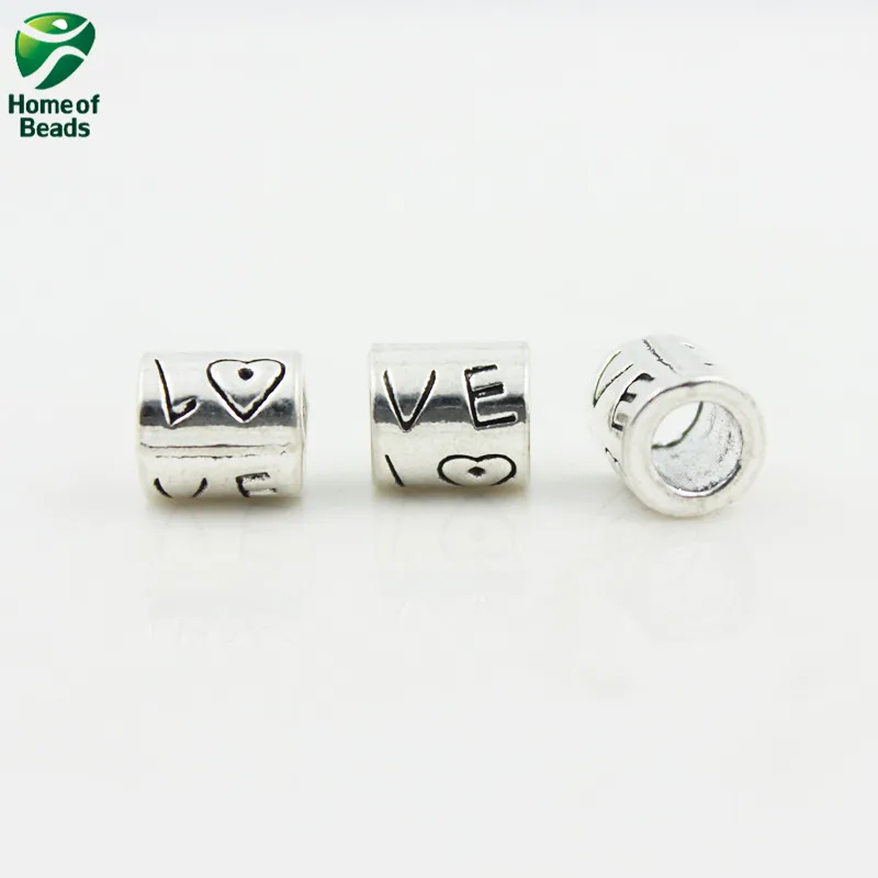 

2020 DIY fashion antique Silver Color alloy beads with love text(10 pieces/pack) 8x9mm ZA1202