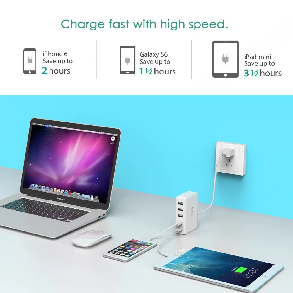 ORICO 5 портов USB зарядное устройство 5V7. 8A39W умное супер для путешествия EU/US/UK вилка