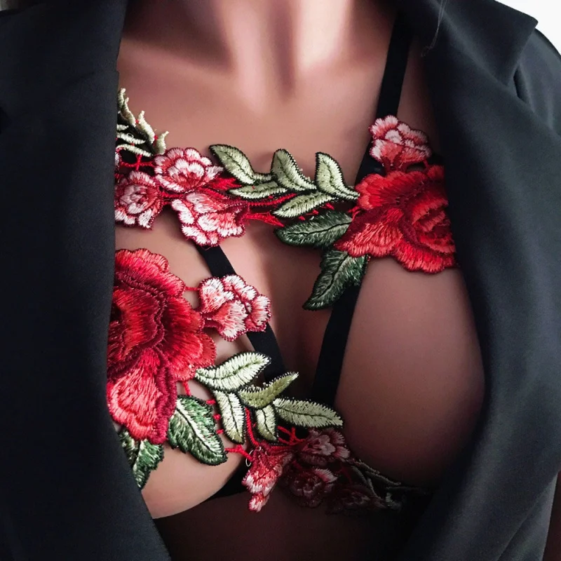 Сексуальный женский бюстгальтер на бретельках с цветочной вышивкой RoseLace Up