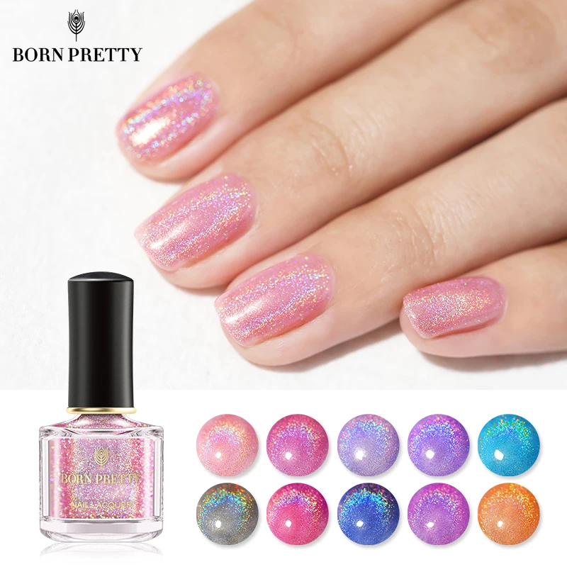 BORN PRETTY розовый голографический лак для ногтей Блеск 6 мл мерцающий красочный маникюрный лак для ногтей DIY дизайн