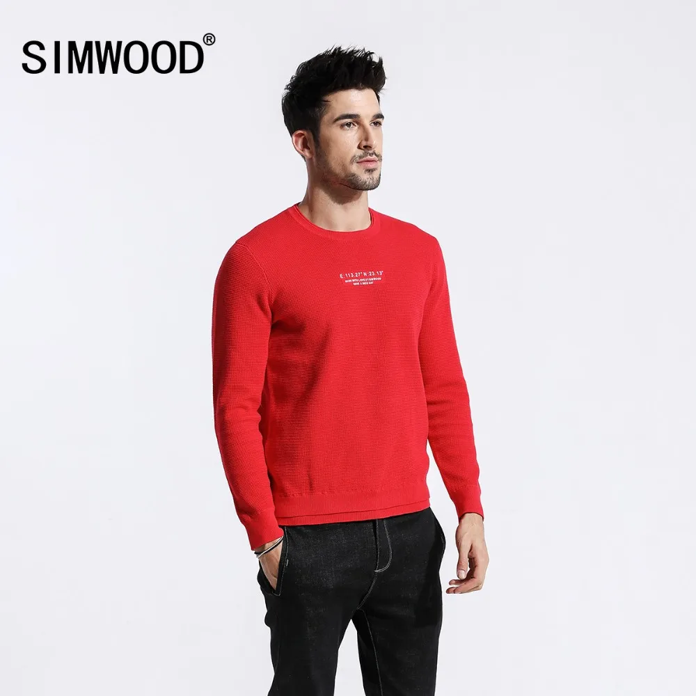 Мужской тонкий свитер из 100% хлопка SIMWOOD модный пуловер с принтом и фальшивым