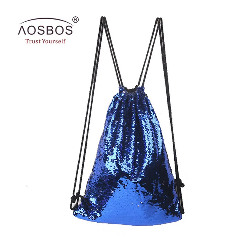 Blue Aosbos, рюкзак на шнурке с блестками, Складная спортивная сумка для спортзала, для улицы, для женщин, мужчин, для тренировок, фитнеса, сумка на шнурке для обуви - Цвет: Blue