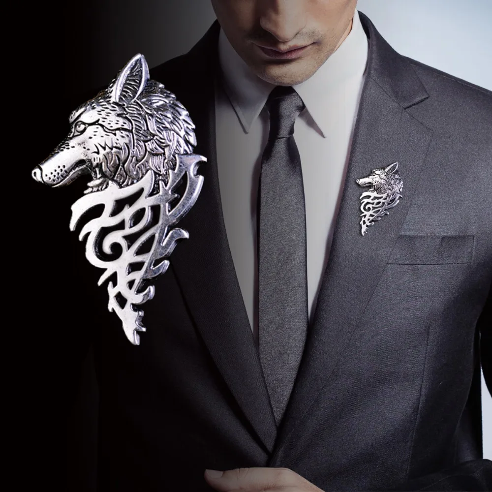 Fashion Vintage Personalized Wolf Head Brooch Upscale Unisex Animal Suit Collar Pin Buckle Broche