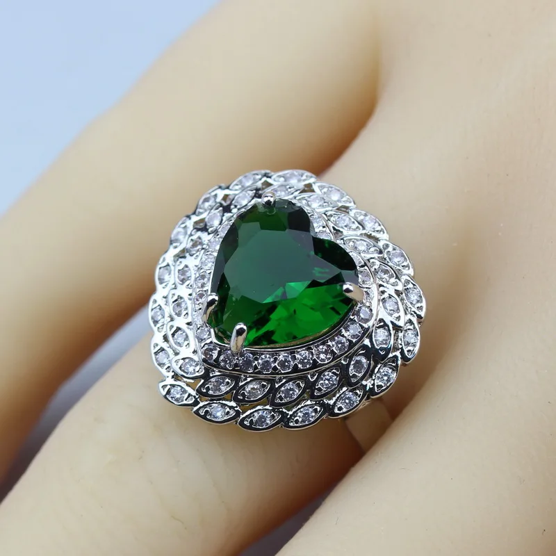 2017 New Style Heart Green Zircon Earrings Necklace Pendant Ring Silver 925 Jewelry Sets Fashion Party For Women T287 | Украшения и